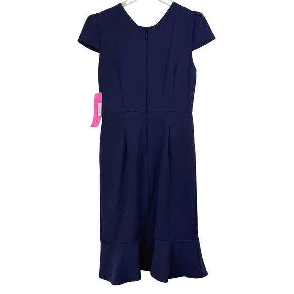 NEW Betsey Johnson Navy Ruffle Hem Sheath MIDI Dress Women 6 FLOUNCE FEMININE - Picture 9 of 14